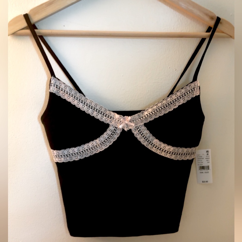 pacsun black with pink lace tank top